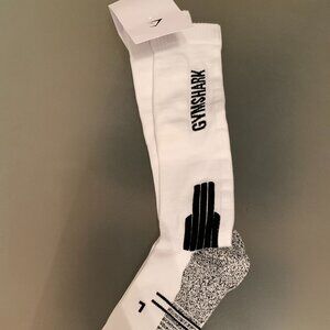 BNWT GYMSHARK POWERLIFTING KNEE LENGTH LIMITED EDITION LUXURY SOCKS SZ S WHITE